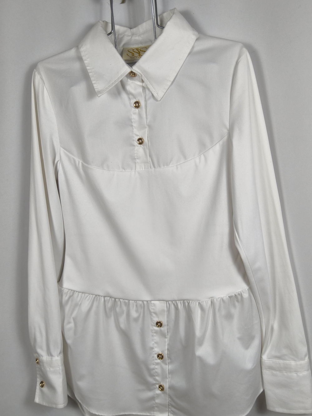 SSY  The Label Long Sleeve  Women's White Button-Front Peplum Shirt Size S - Picture 2 of 5